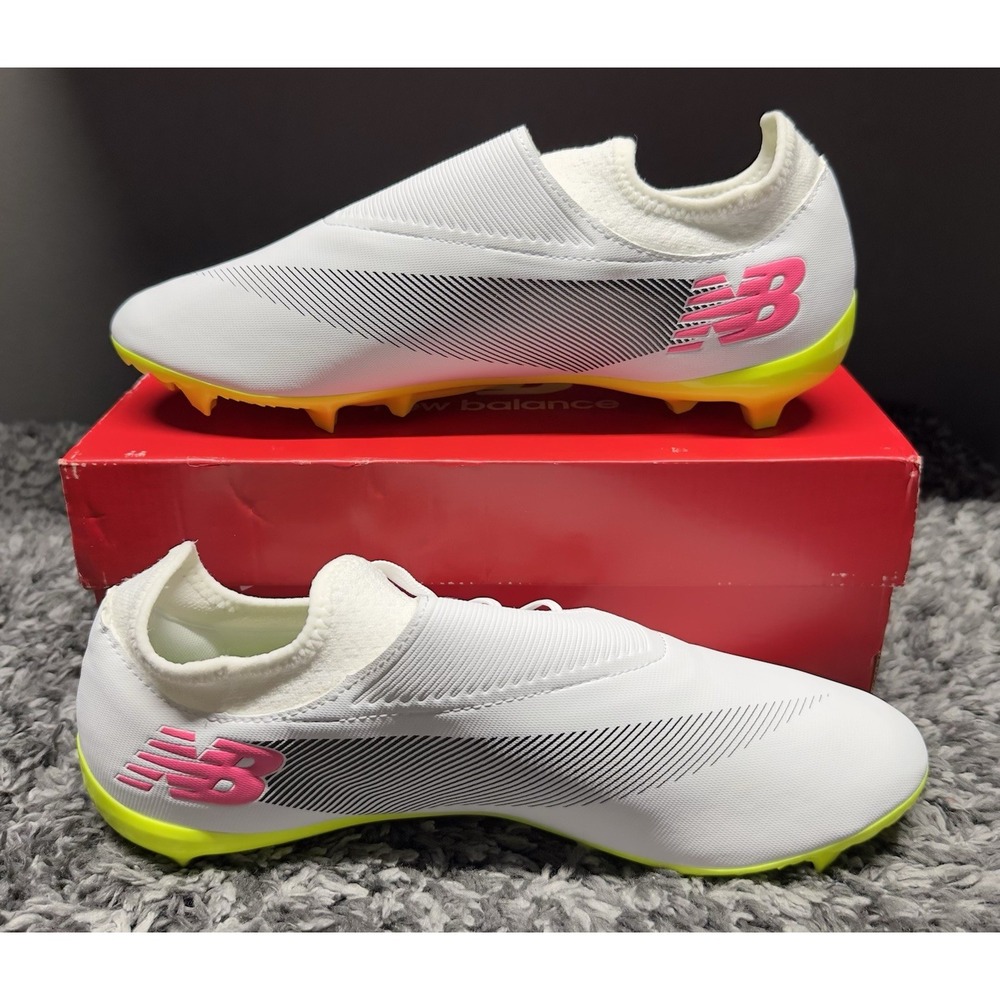 New Balance Soccer Cleats Shoes Mens Size 12 White Neon Furon Dispatch‎ FG V7 - Picture 2 of 9